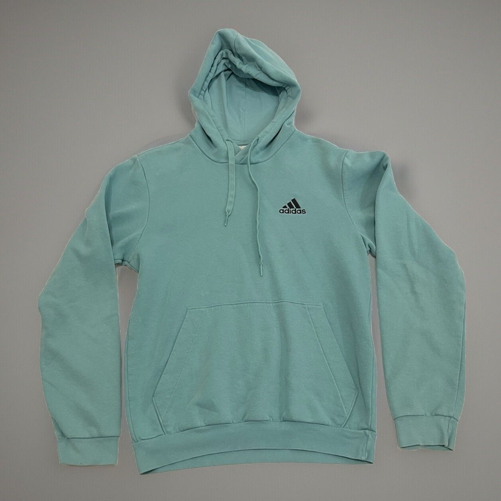 Adidas Essentials Mens Hoodie Small Mint Green Pullover Logo Fleece Sweatshirt